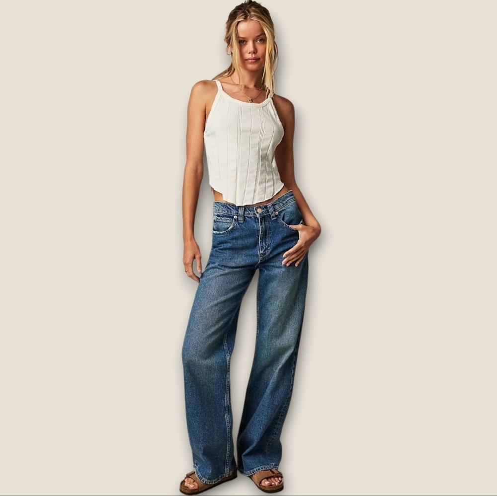 Free People We The Free Tinsley Baggy High Rise Straight Leg Distressed Jeans 31 - Picture 2 of 14